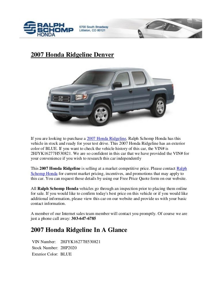 Ralph Schomp Honda >> 2007 Honda Ridgeline Denver Ralph Schomp Honda >> 2007 Honda Ridgeline Denver