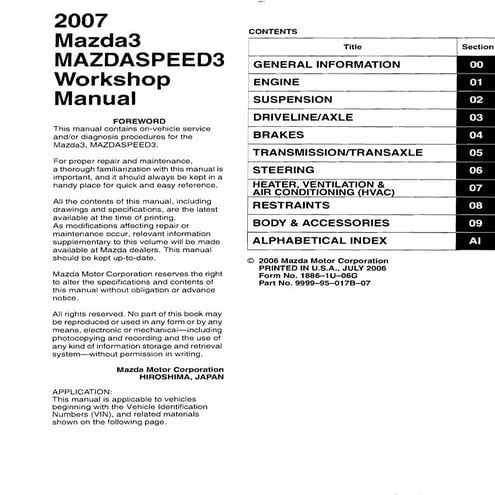2017 MAZDA 3 SERVICE MANUAL PDF visual data 6