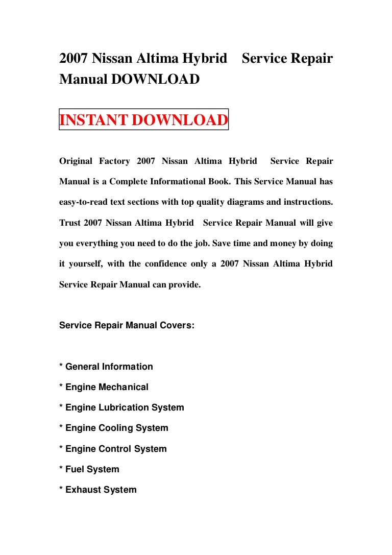 2007 nissan altima hybrid service repair manual download