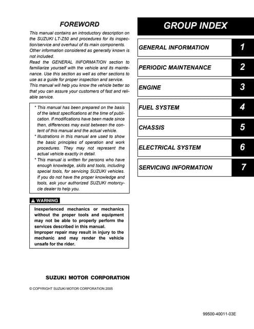 2007 suzuki lt z50 k7 quad sport service repair manual | PDF