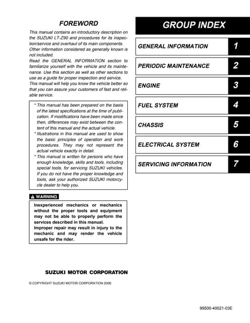 2008 suzuki lt z50 k8 quad sport service repair manual | PDF