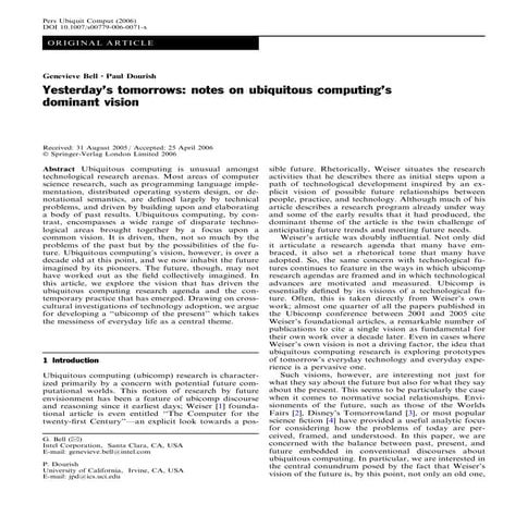 2008 05 - bell dourish-yesterdaystomorrows - notes on ubiuitous computings do...