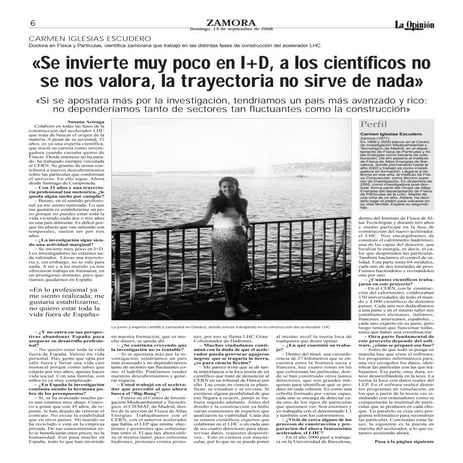 Entrevista Periodico La Opnion Zamora Carmen Iglesias Escudero Septiembre 2008