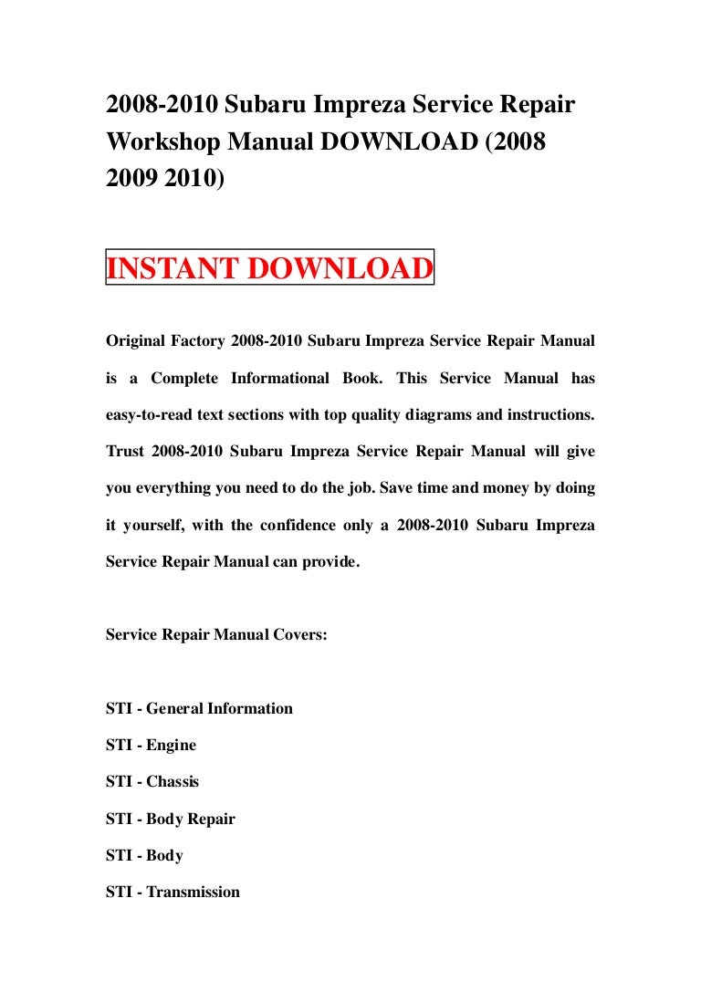 2008 2010 subaru impreza service repair manual download (2008 2009 2010)