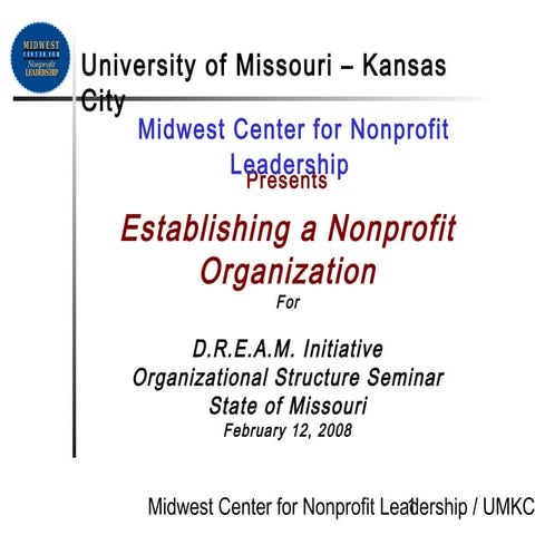 2008 DREAM Initiative Establishing A NPO