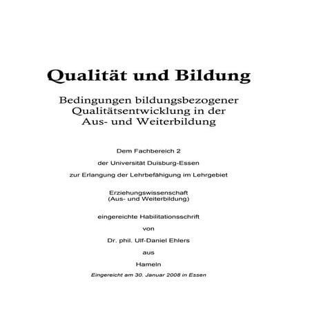 Qualität und Bildung: Qualitätskulturmodell (Habilitationsschrift von Ulf-Daniel Ehlers)