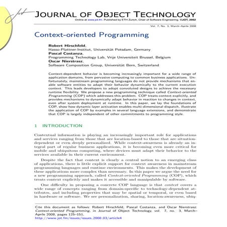 journal of object technology - context oriented programming | PDF