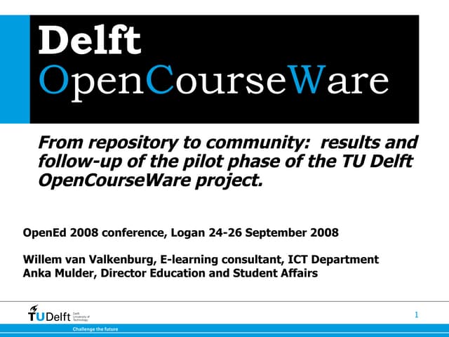 TU Delft OCW presentation at OpenEd 2008
