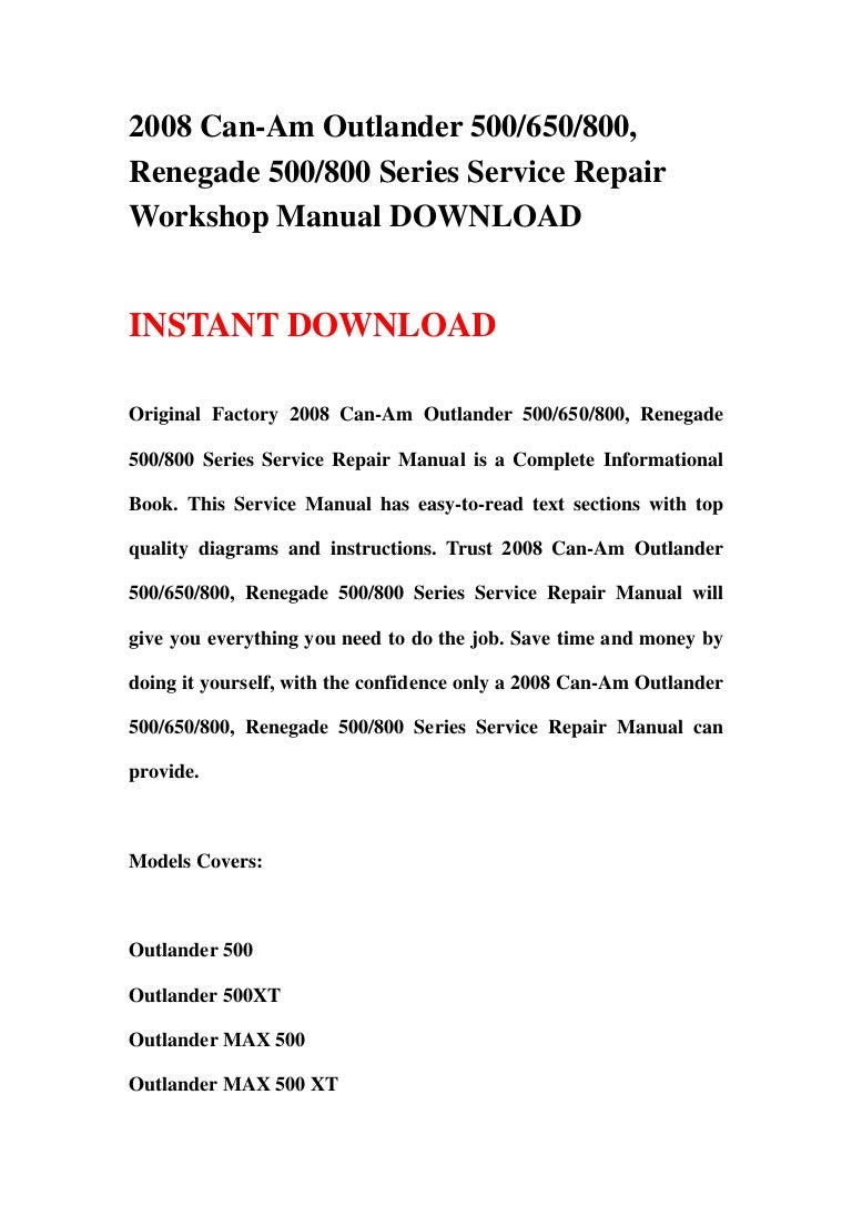 2008 Can-Am Outlander 500/650/800, Renegade 500/800 Series Service Re…