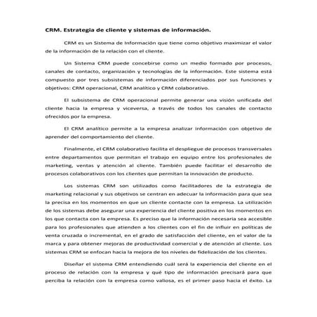 CRM: Estrategia de cliente y sistemas de información