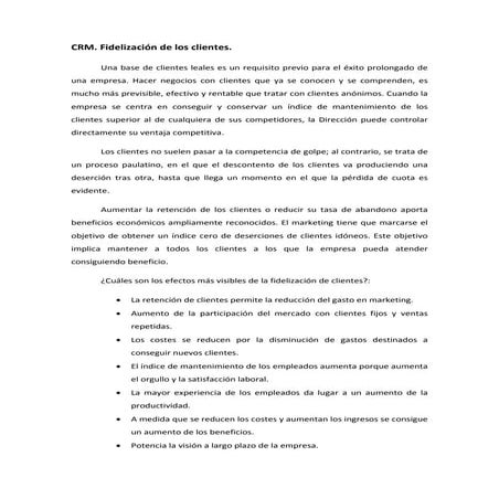 CRM: Fidelización de clientes