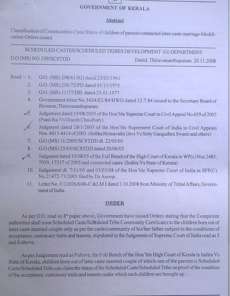 G O Ms No 109 08 Scstdd Dated 11 08 Caste Status Of Children O G O Ms No 109 08 Scstdd Dated 11 08 Caste Status Of Children O