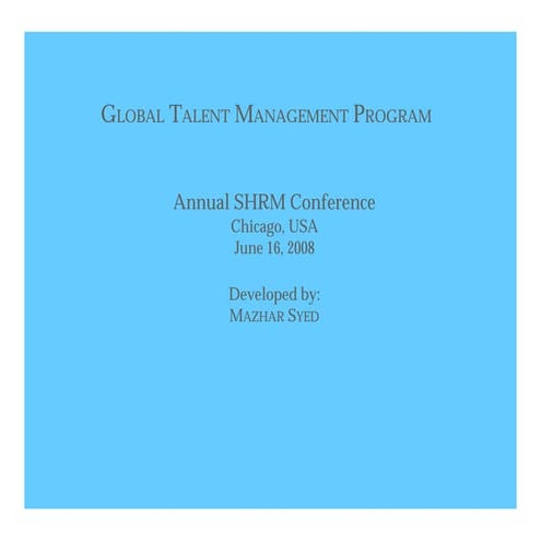2008 Global Talent Management Program for SHRM Chicago
