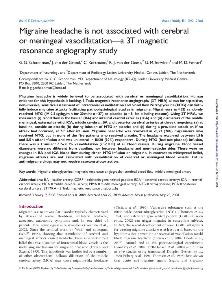 Vasodilation during migraine headache