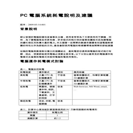 個人電腦系統耗電說明及建議 -- 中心通訊