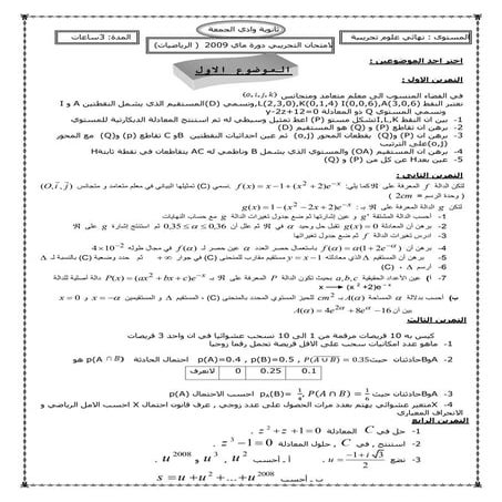 الامتحان التجريبي دورة ماي 2009  ( الرياضيات)