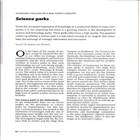 2009 - Science parks - economic engines or a real estate concept - Real ...