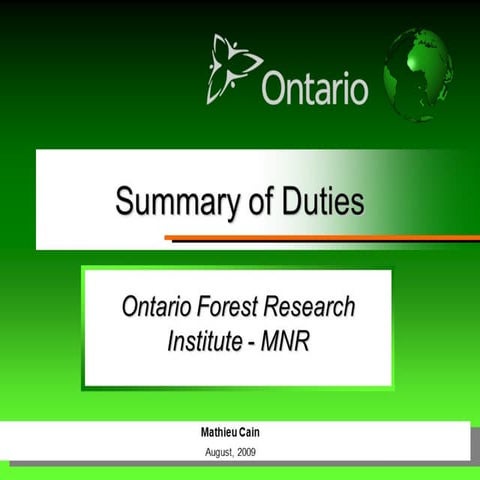 2009   summary of duties at OFRI