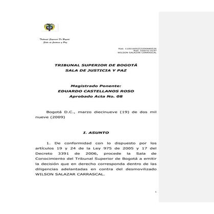 Tribunal superior de Bogotá, sala de justicia y paz: sentencia contra ...