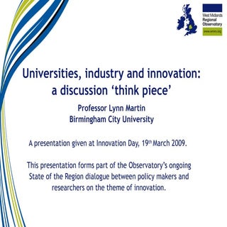 Universities, industry and innovation