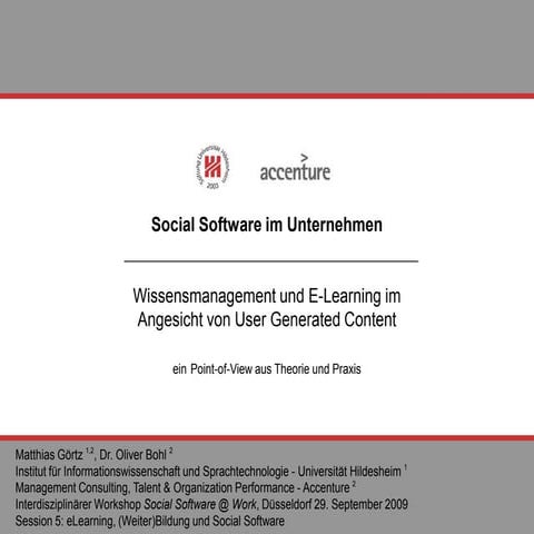 Social Software @ Work - Wissensmanagement und E-Learning im Angesicht von Us...