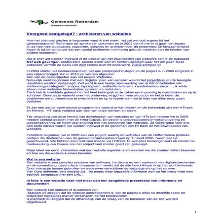 Voorgoed vastgelegd? archiveren van websites