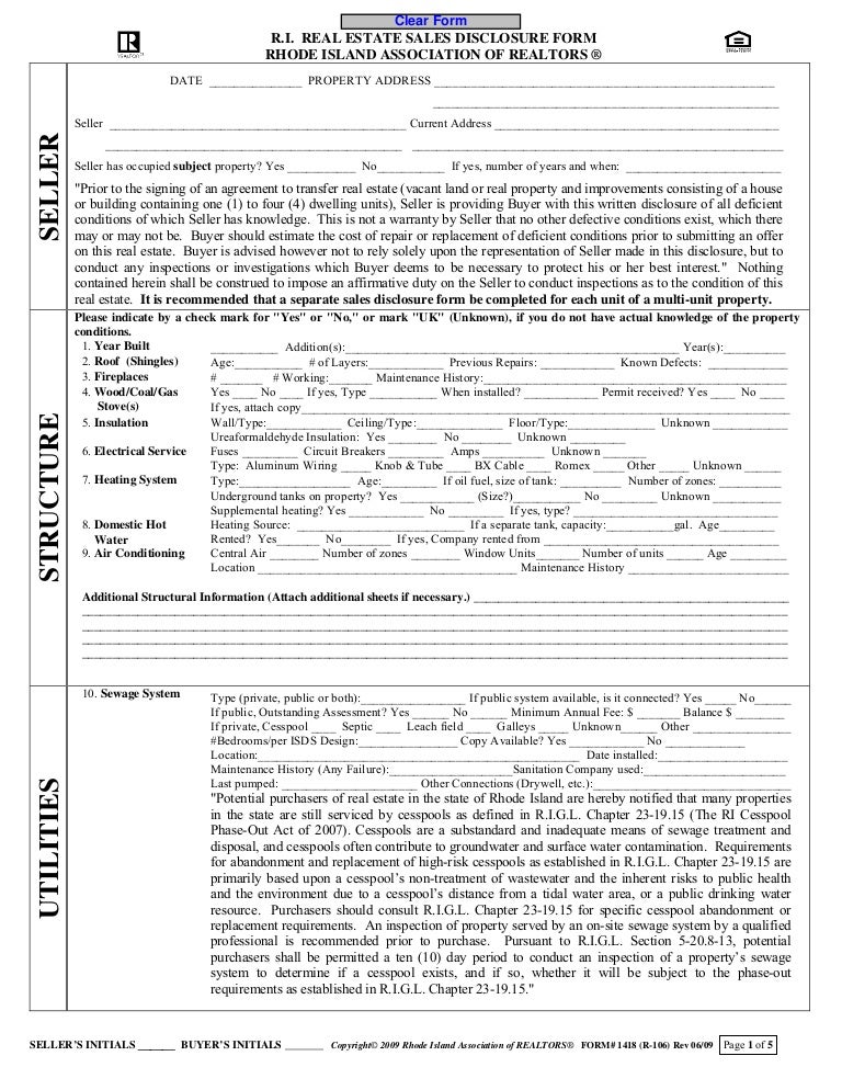 2009 12 10 ri real estate sales disclosure form sales disclosure form