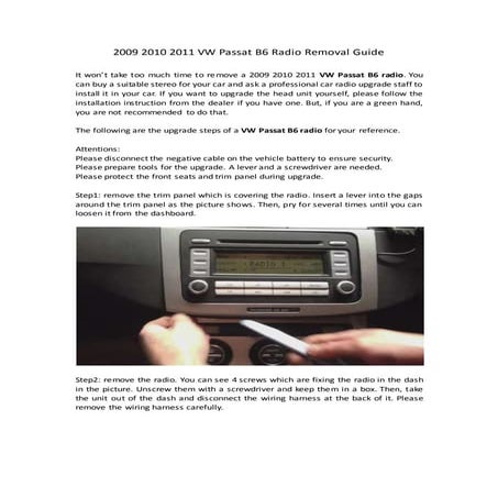 2009 2010 2011 vw passat b6 radio removal guide