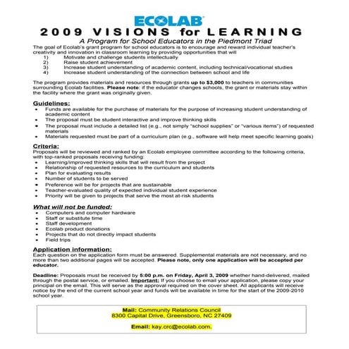 Kay EcoLab Visions Grant