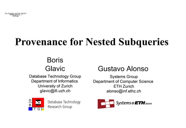 EDBT 2009 - Provenance for Nested Subqueries