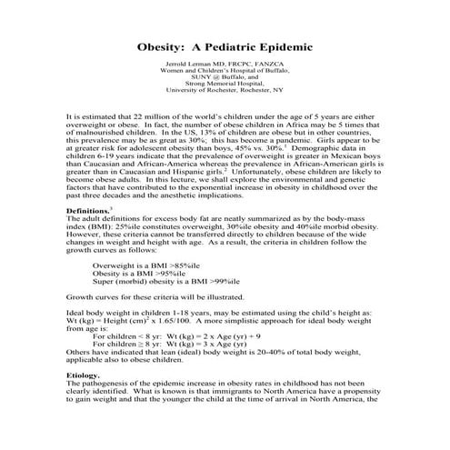 Obesity: A Pediatric Epidemic