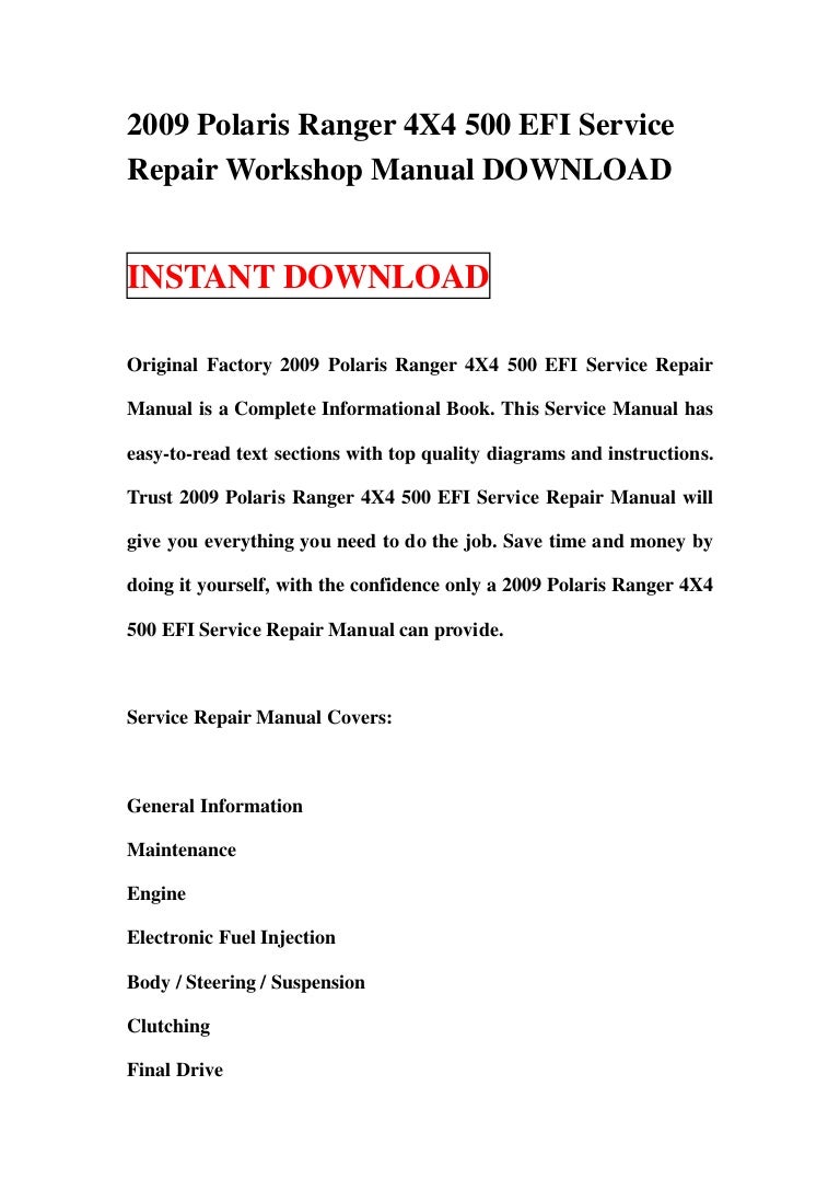 2009 polaris ranger 4 x4 500 efi service repair workshop manual download