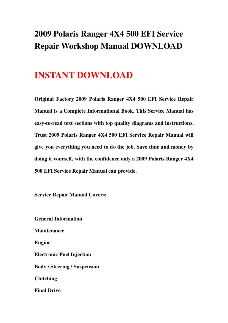 2009 polaris ranger 4 x4 500 efi service repair workshop manual download