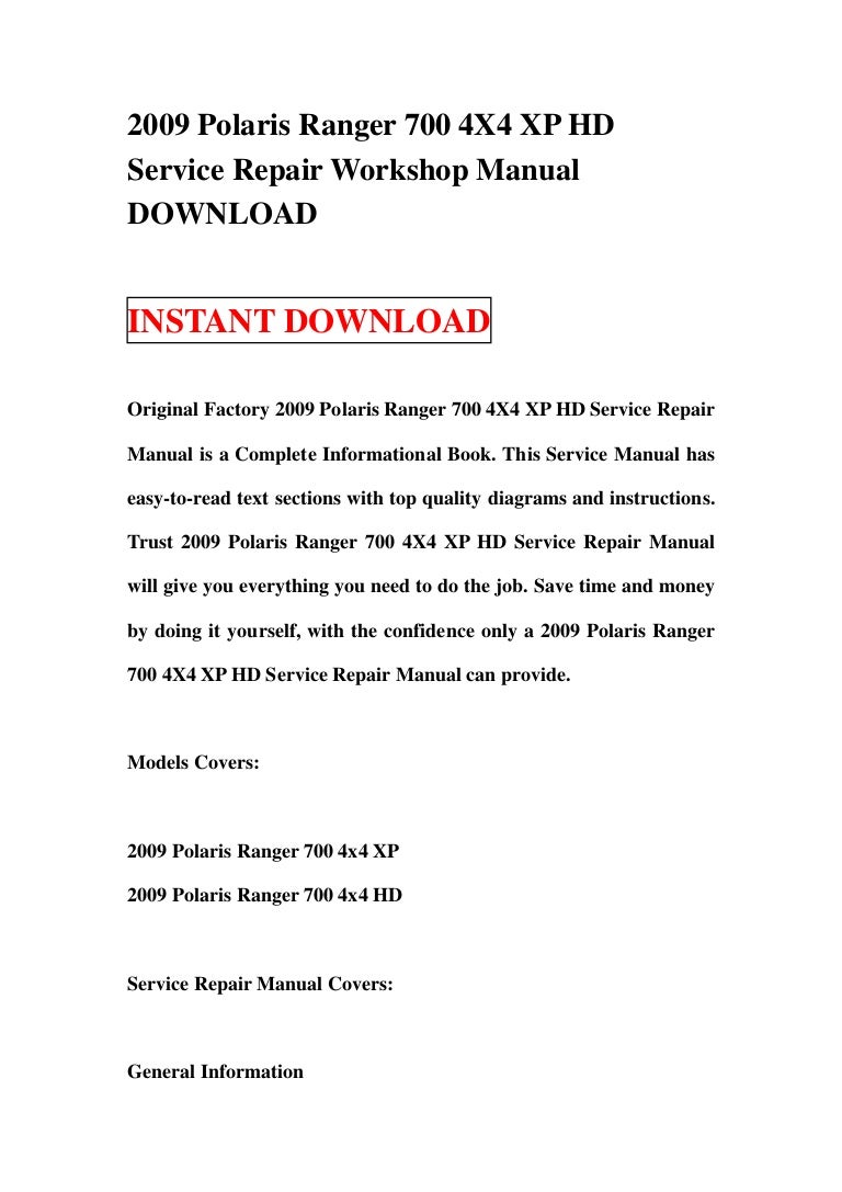 2009 polaris ranger 700 4 x4 xp hd service repair workshop manual download