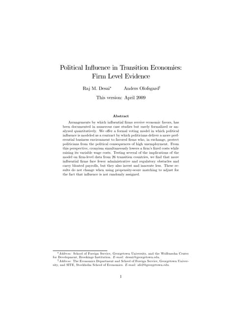 Political Influence in Transition Economies: Firm Level Evidence