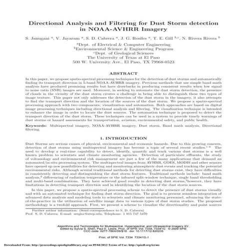Directional Analysis and Filtering for Dust Storm detection in NOAA-AVHRR Imagery