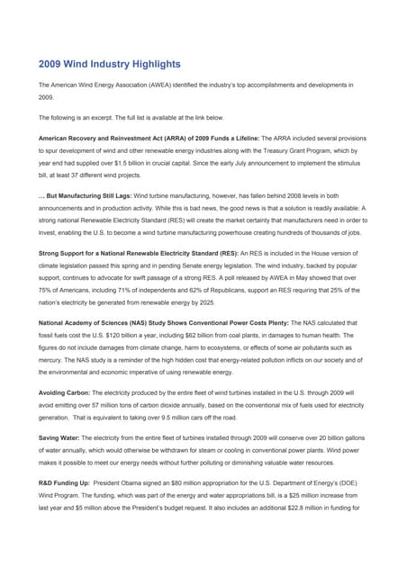 2009 Wind Industry Highlights   Usa