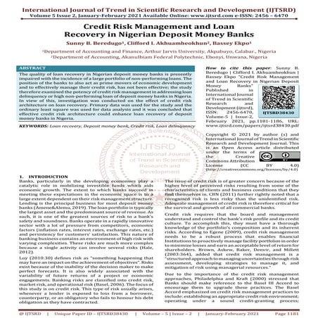 Credit Risk Management and Loan Recovery in Nigerian Deposit Money Banks