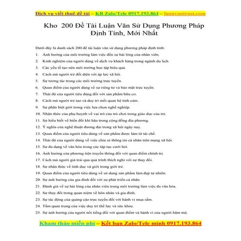 200 Đề Tài Luận Văn Sử Dụng Phương Pháp Định Tính, Mới Nhất.docx