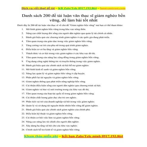 200 đề tài luận văn thạc sĩ giảm nghèo bền vững, để làm bài tốt nhất.docx