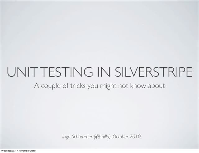 Unit Testing in SilverStripe