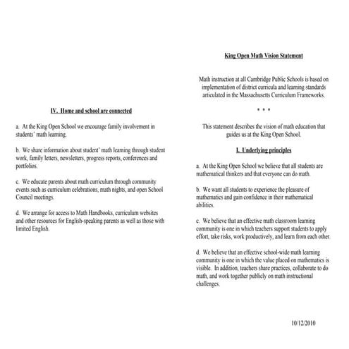 King Open Math Vision Statement
