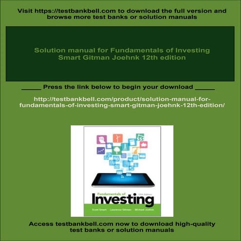 Solution manual for Fundamentals of Investing Smart Gitman Joehnk 12th ...
