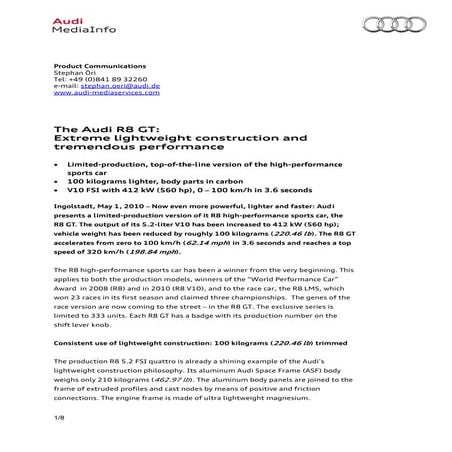 2010 Audi R8 Spyder | PDF