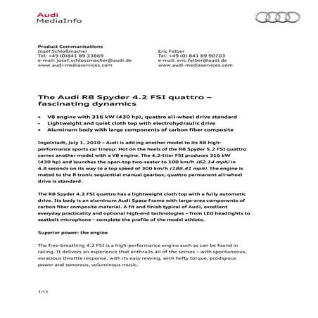 2010 Audi R8 Spyder | PDF