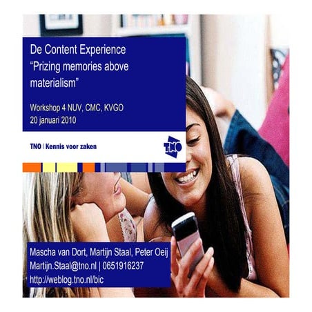 TNO Crossmedia Content Experience Workshop Kvgo Nuv Cmc