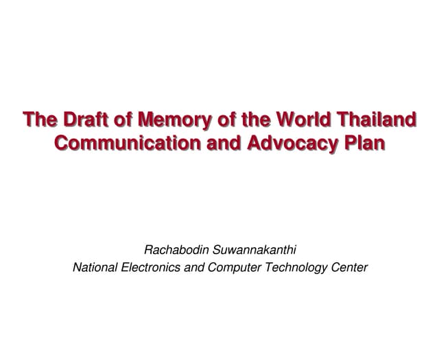 Draft of Memory of the World Thailand Communication and Advocacy Plan