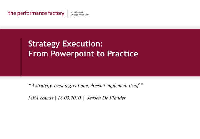 Strategy Execution - Vlerick MBA course lecture