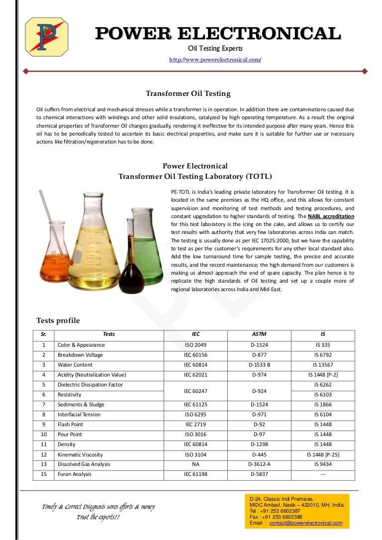 Transformer Oil Testing services