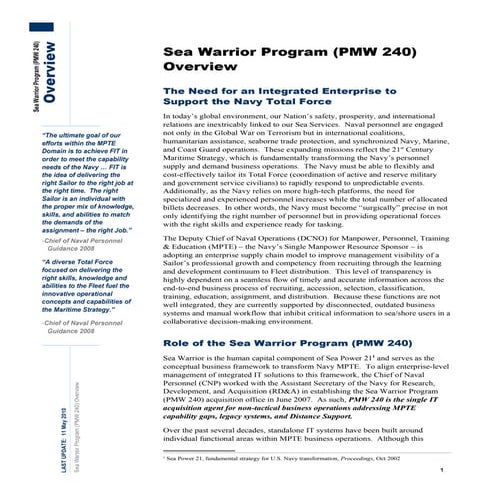Sea Warrior Program (PEO-EIS PMW 240) 8-pg overview story